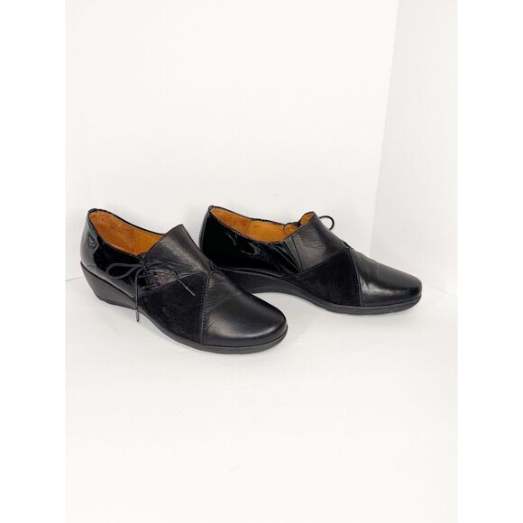 Hispanitas Extra Light Lace Up Shoes Black Leather Wedge Comfort Classic 40/9 - Picture 2 of 16